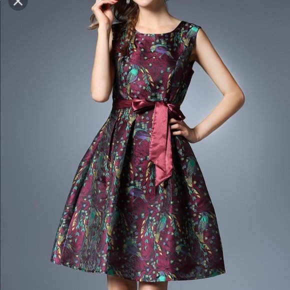 Coeur de Vague Dresses & Skirts - NWT Coeur de Vague Peacock Print Fit & Flare Dress